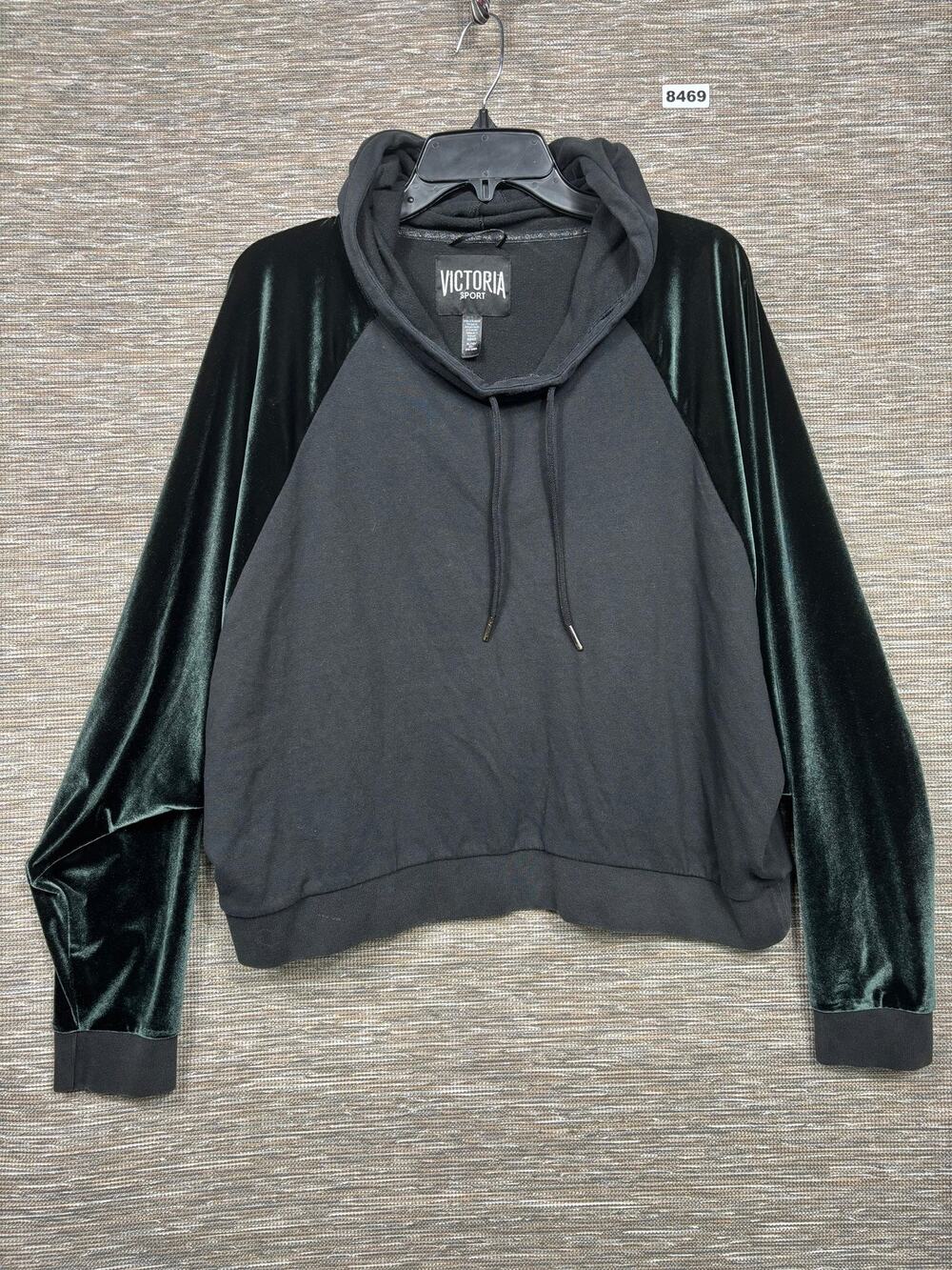 Victoria Sport Hoodie Womens XL Black Velvet Sleeve Fleece Pullover 381566-093
